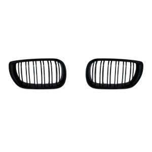 JOM Frontgrill med dobbelt ribbe i blank sort til BMW Serie 3 E46 4-drs, årgang 2001-2005